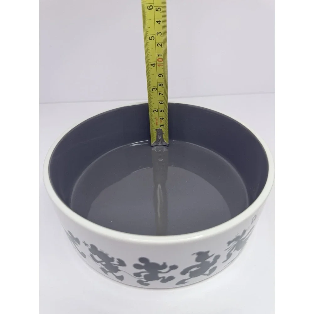 Disney Chewy Mickey Mouse Lines White Black Pet Dog Cat Food Water Bowl READ
